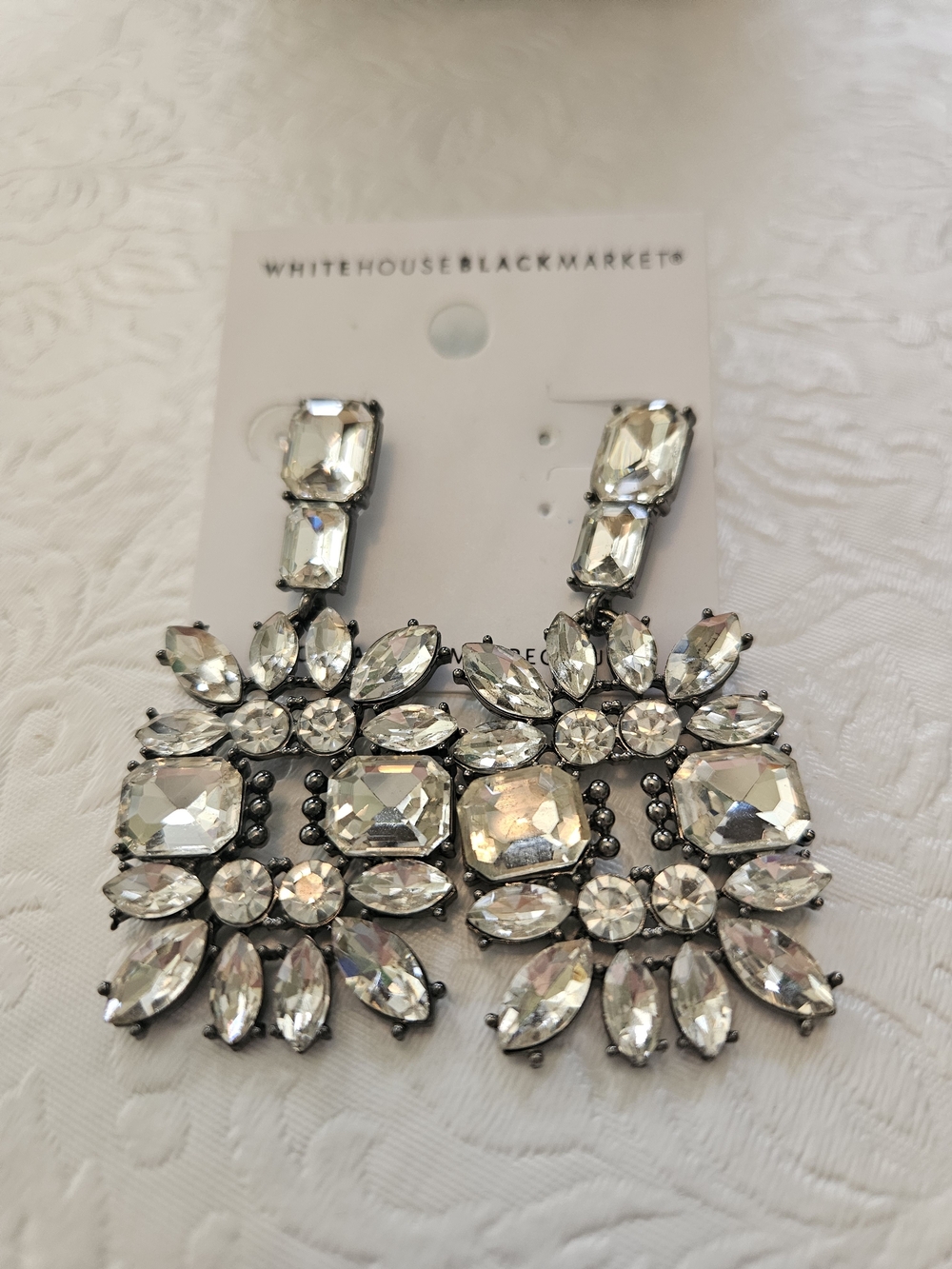 White House Black Market Silver-Tone Clear Crystal Drop Earrings